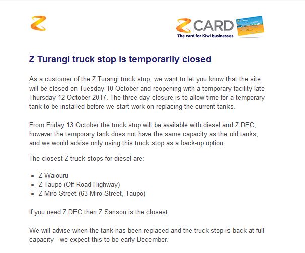 Z truck stop Turangi